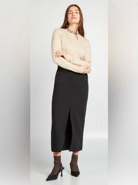 Abercrombie & Fitch Black Midi Skirt with Front Slit